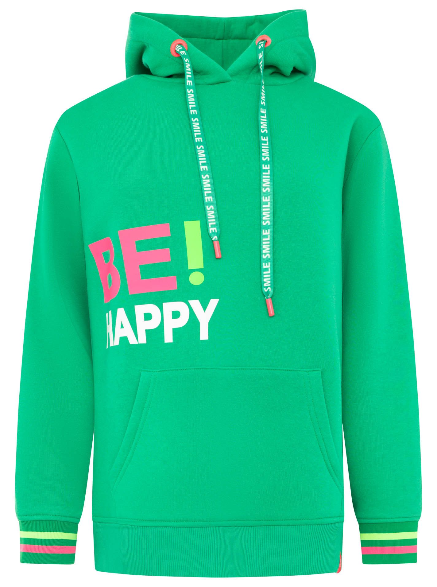 Zwillingsherz Hoodie "Be Happy!" gestreifte Bündchen, Aufdruck auf Brust, Kapuze, Kängurutasche