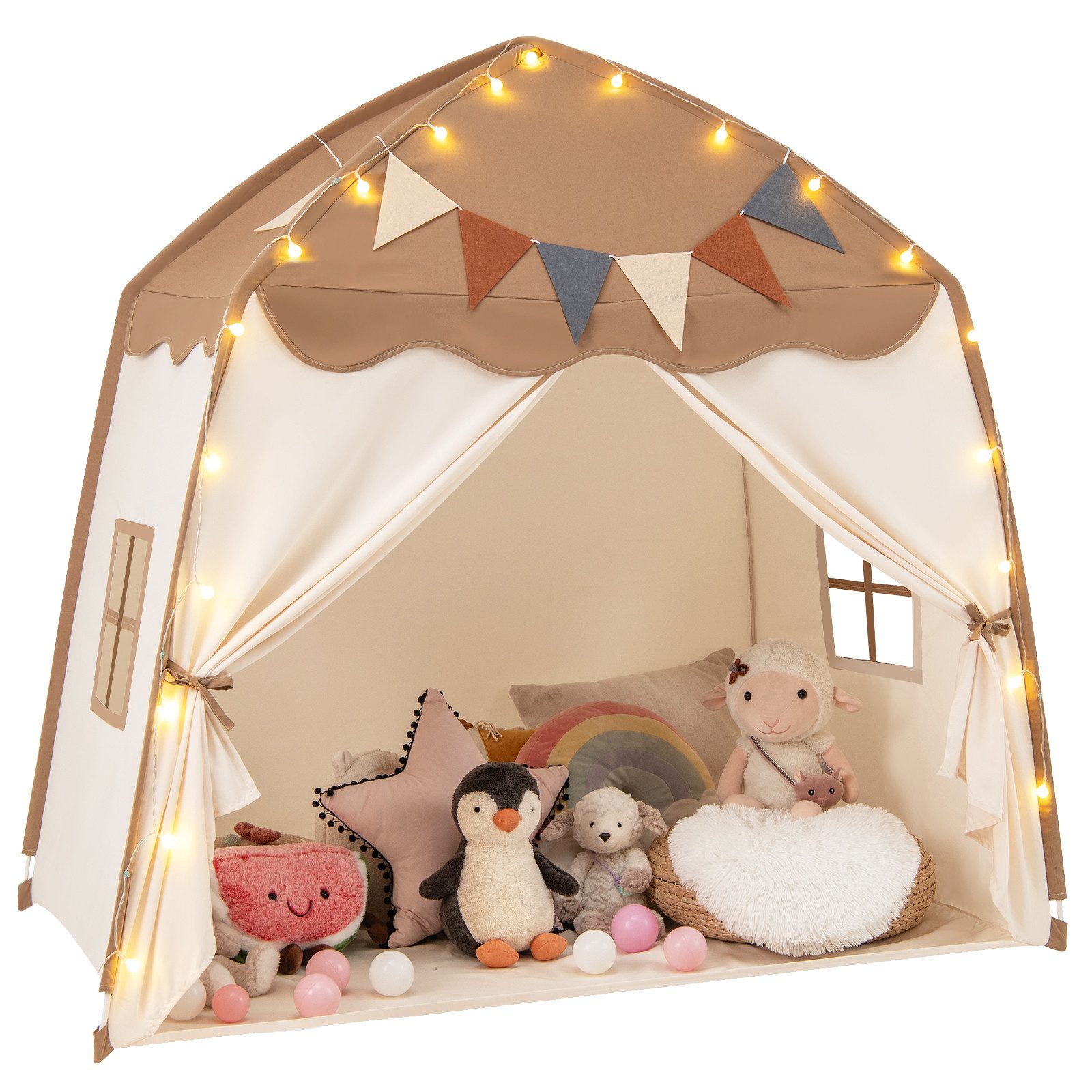 COSTWAY Spielzelt Kinder Spielhaus, mit Lichterketten, 157 x 98 x 148cm