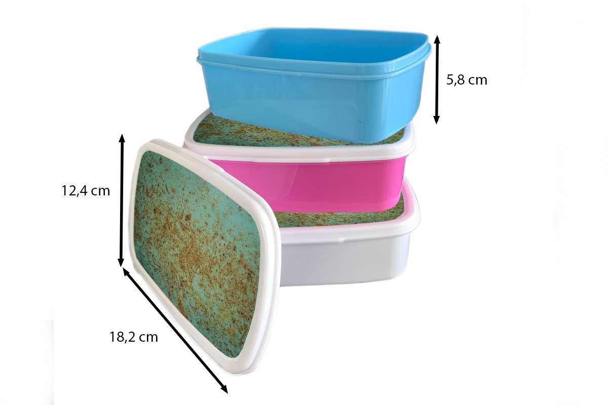 MuchoWow Lunchbox Rost - (2-tlg), Türkis Metall, Kinder, Mädchen, Erwachsene, Snackbox, Kunststoff Brotdose für Kunststoff, Brotbox - rosa