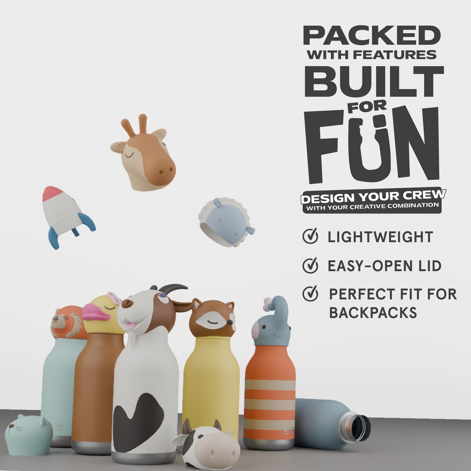 ASOBU Trinkflasche Asobu® Kindertrinkflasche BESTIE mit Strohhalm 460ml - BRAUNBÄR