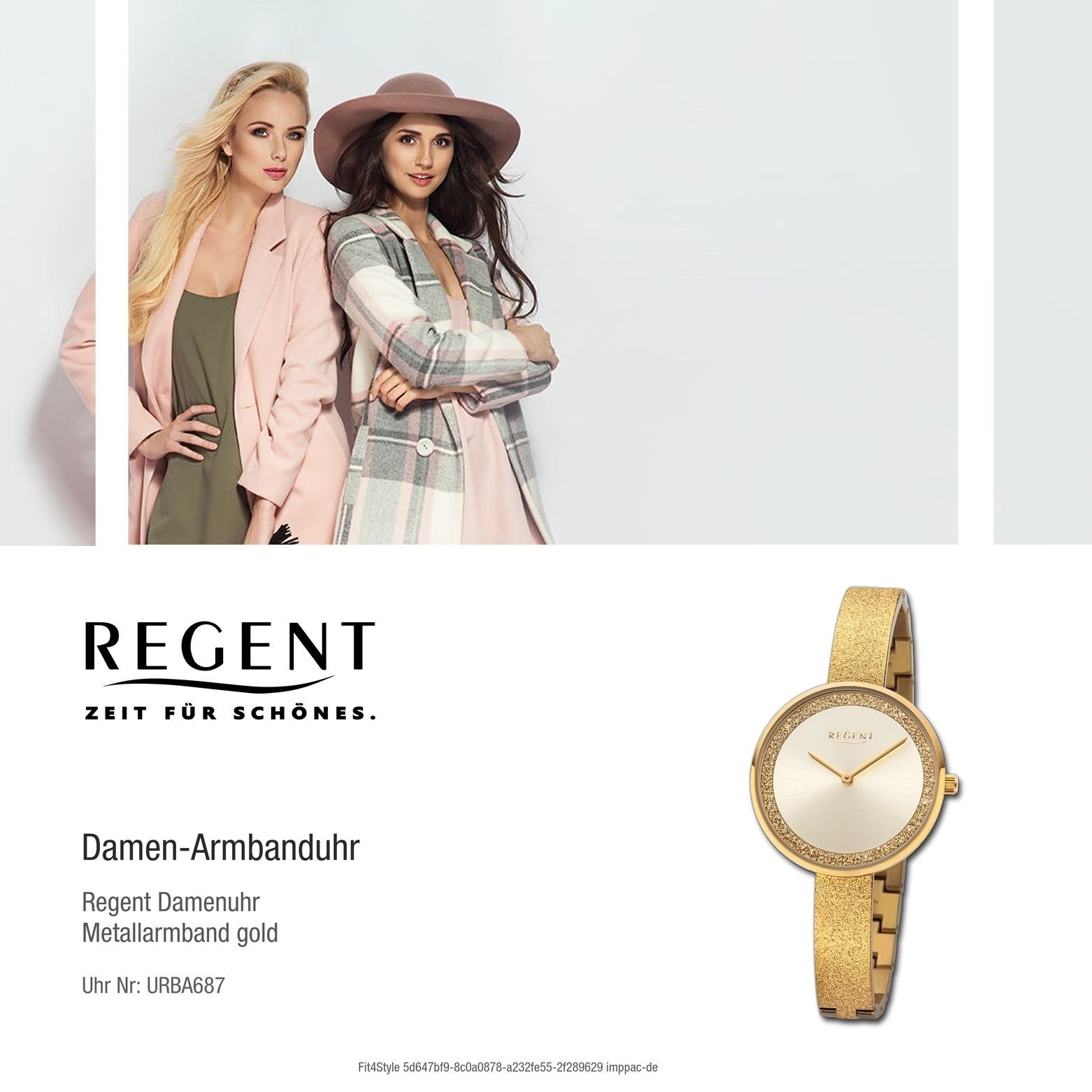 34mm), groß Damen extra rund, Damen Armbanduhr Armbanduhr Analog, Quarzuhr (ca. Metallarmband Regent Regent