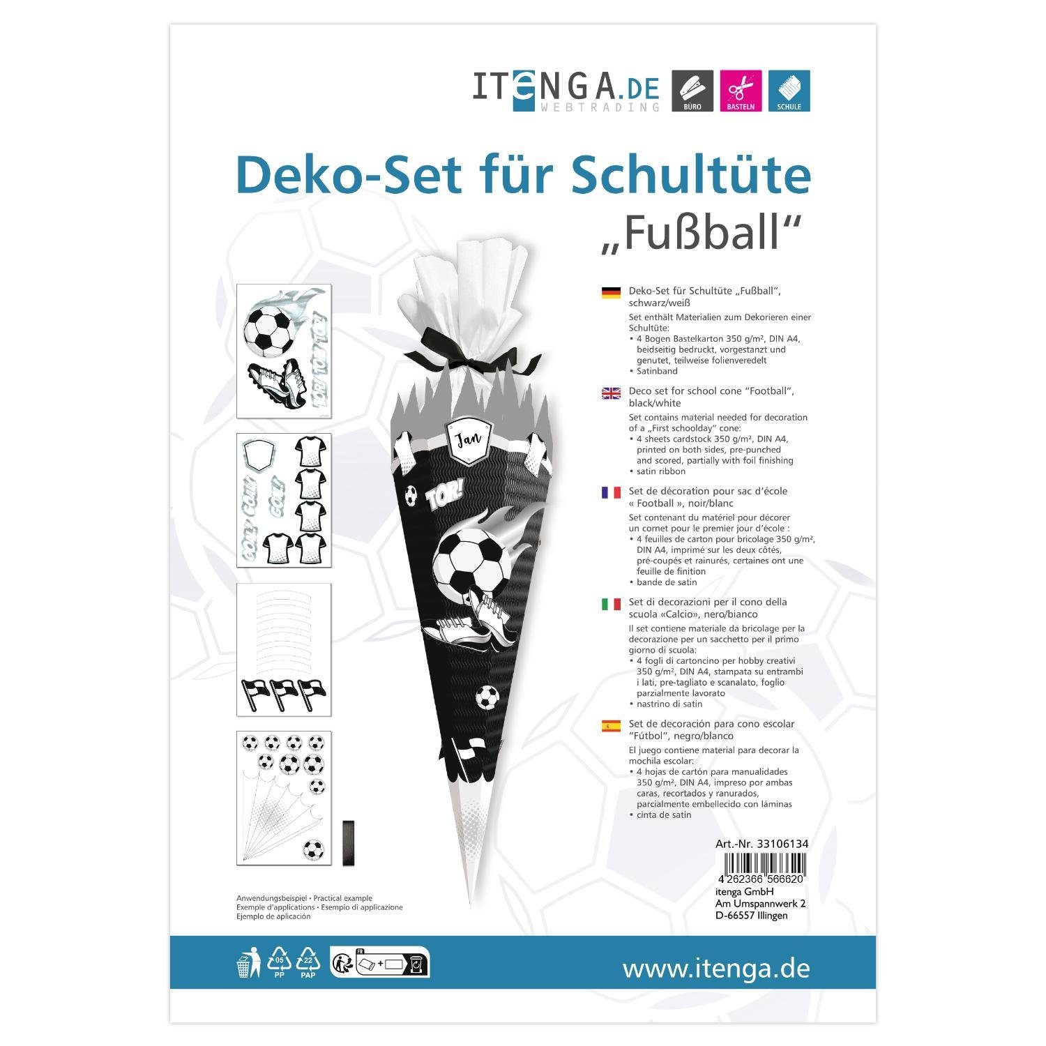 itenga Schultüte itenga DEKO-SET für SCHULTÜTE FUSSBALL schwarz weiss