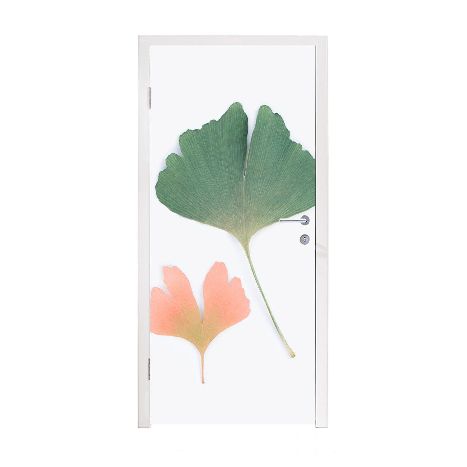 MuchoWow Türtapete Blätter - Grün - Orange - Natur, Matt, bedruckt, (1 St), Fototapete für Tür, Türaufkleber, 75x205 cm