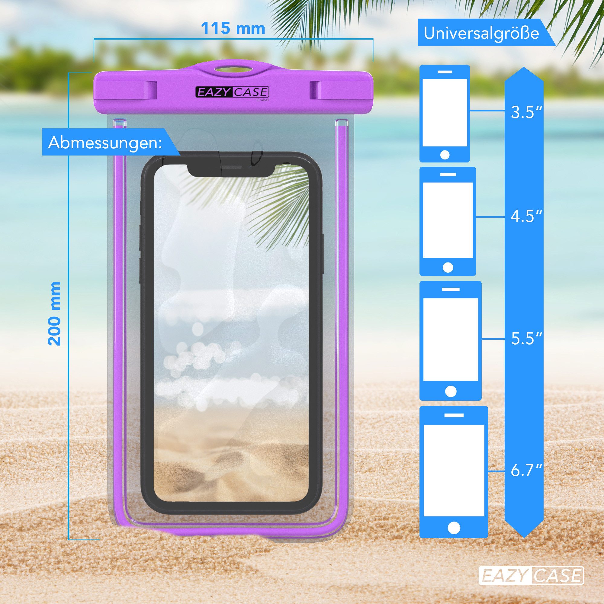 EAZY CASE Handyhülle Universale Unterwasser-Tasche für viele Modelle 3,5 - 6,7 Zoll, wasserdichte Handytasche Handyhülle wasserfest IPX8 Schutz Tasche Lila – Bild 3 von 5