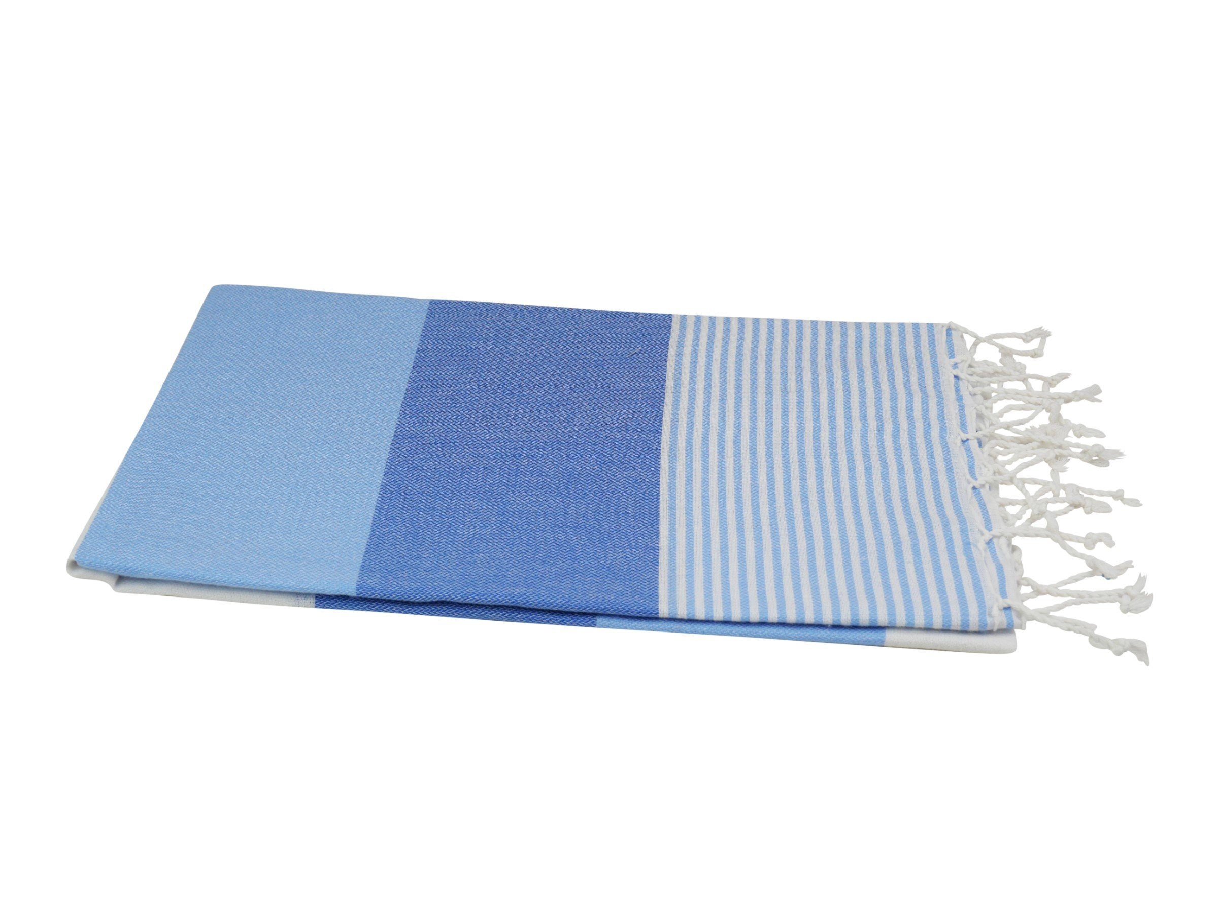 mit blau Baumwolle stilvollen weiß & Streifen cm Fransen Saunatuch 100x175 Hamamtücher Hamam "Stripes", hellblau my (1-St),