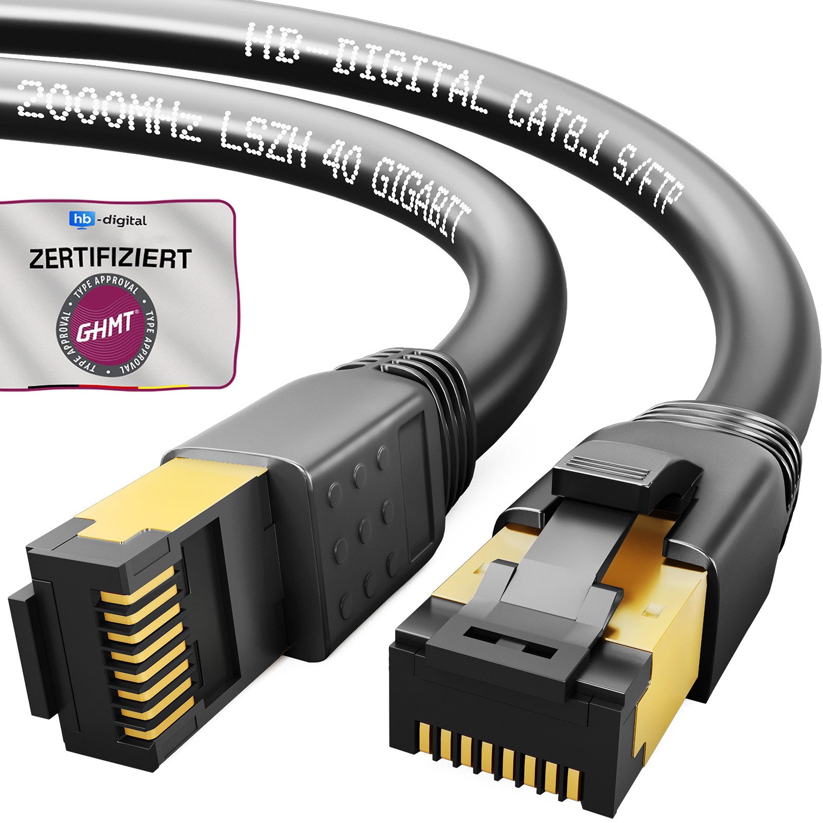 HB-DIGITAL Patchkabel CAT 8 LAN Kabel Netzwerkkabel CAT 8.1 RJ45 S/FTP LSZH Netzwerkkabel, (150 cm), Doppelte Abschirmung