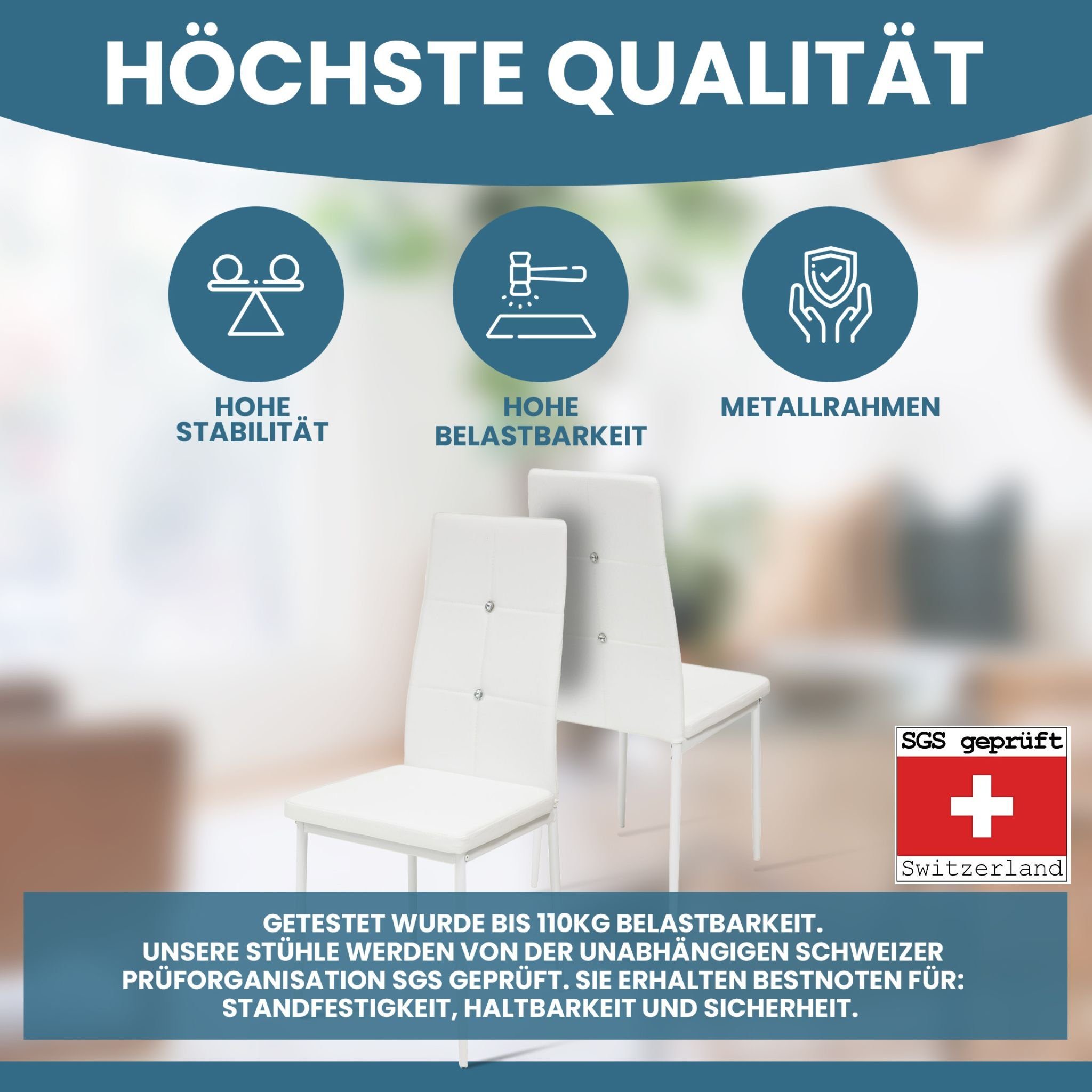 Albatros International Esszimmerstuhl Esszimmer Stühle 4 er Set DIAMOND, Stuhl Stühle Esszimmerstühle, Küche (4er Set, Weiss, Kunstleder Bezug), Küchenstuhl Küc – Bild 3 von 5