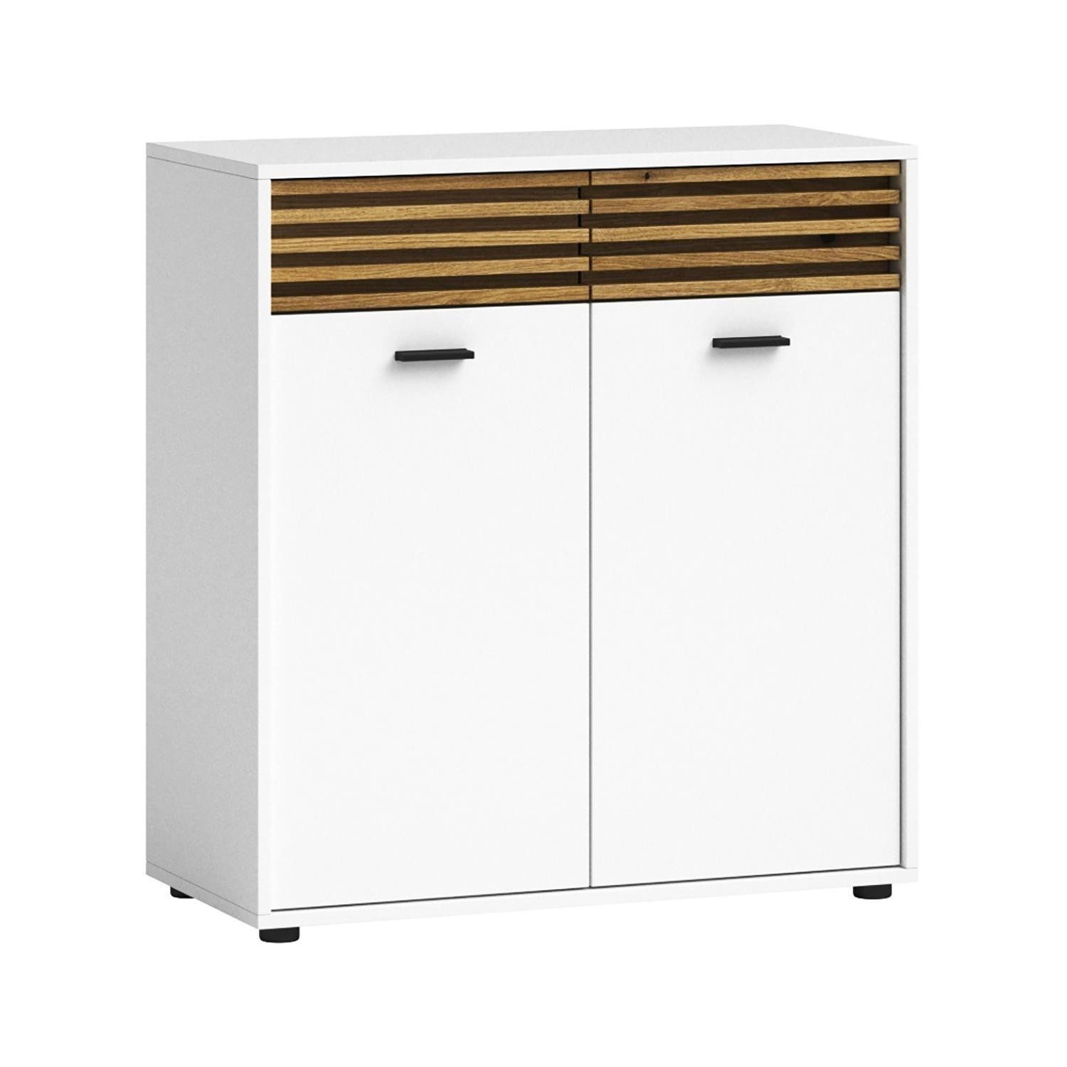 Bega Consult Kommode LIGURIA, Evoke Eiche Dekor, Weiß matt, 2 Türen, 2 Schubladen, B 80 x H 86 x T 38 cm