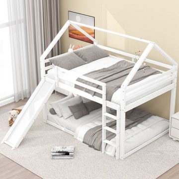 WISHDOR Kinderbett Kinderbett Hausbett Etagenbett Bett (mit Rutsche und Leiter, 140x200cm), Ohne Matratze