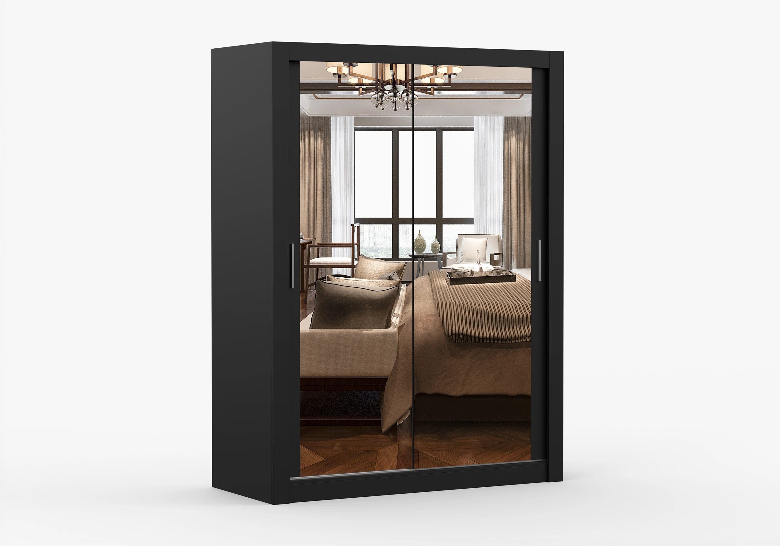 imoebel24 Schwebetürenschrank MILAN 150 cm - Schwarz / Schwarz