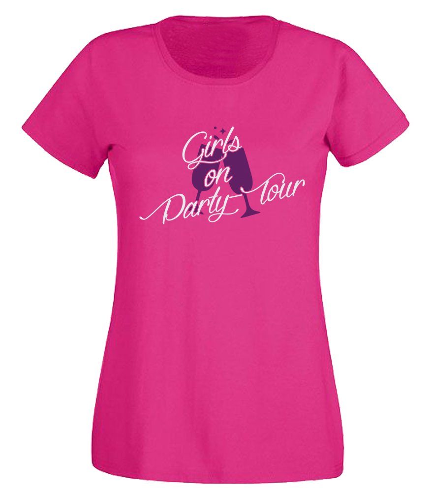 G-graphics T-Shirt Damen T-Shirt - Girls on Party Tour perfekt für den nächsten Mädels- & Partyabend, mit trendigem Frontprint, Slim-fit, Aufdruck auf der Vorderseite, Spruch/Sprüche/Print/Motiv, für jung & alt
