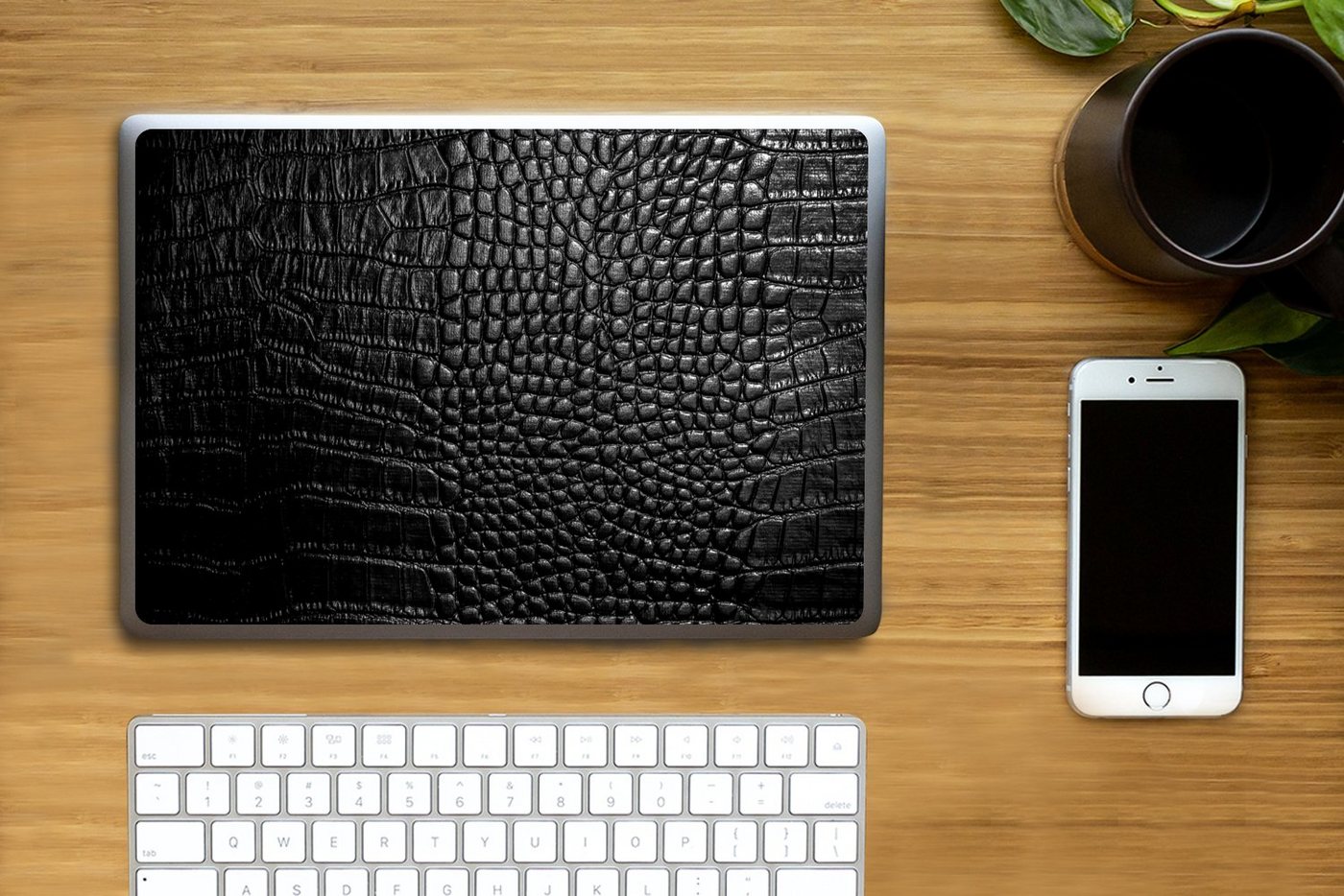 Thumbnail - MuchoWow Laptop-Aufkleber Leder - Textur - Schwarz - Grau, (1tlg), Laptop Folien Cover, Aufkleber, Sticker, Schutz vor K...