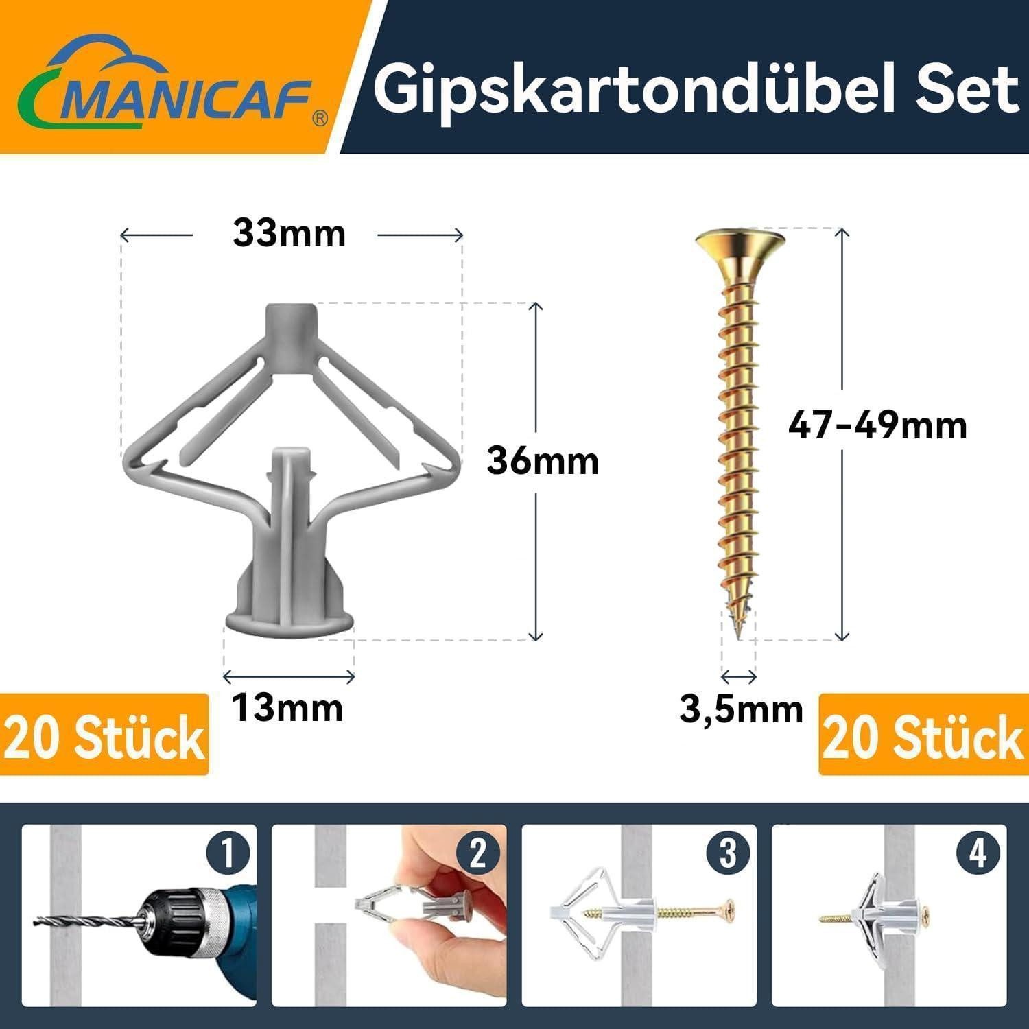 LuxusKollektion Gipskartondübel Gipskartondübel Hohlraumdübel Butterfly 120 Stück mit Schrauben