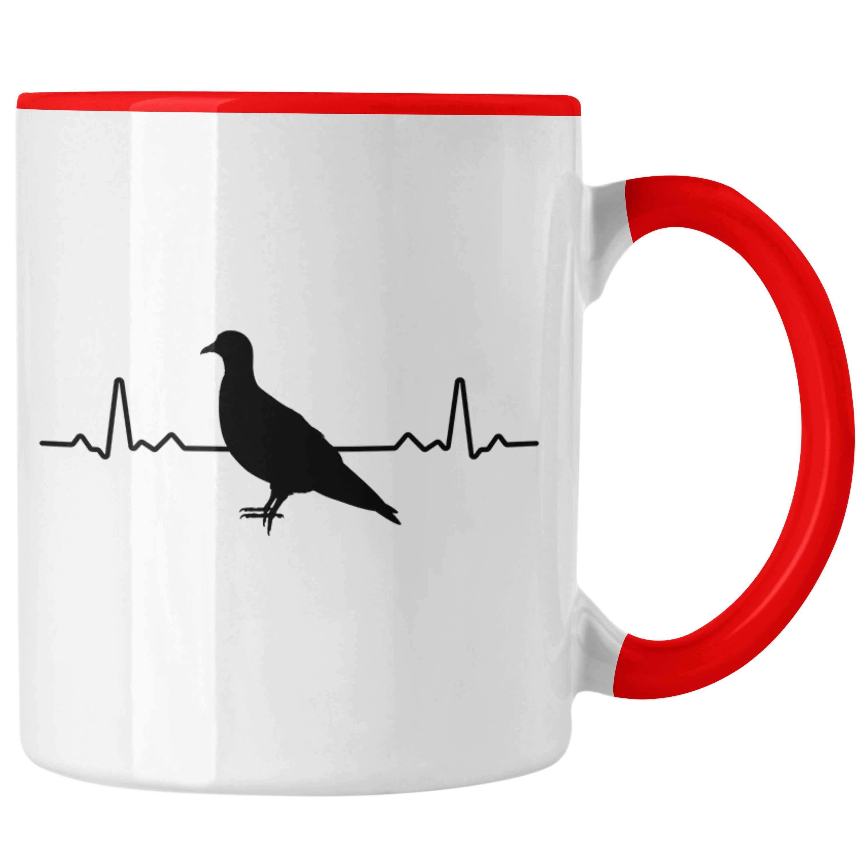 Trendation Tasse Trendation - Taubenzüchter Spruch Herzschlag Tauben Tasse Geschenk Taubenliebhaber Zubehör Taubenflüsterer Zaubenzucht Rot Lustiger Becher