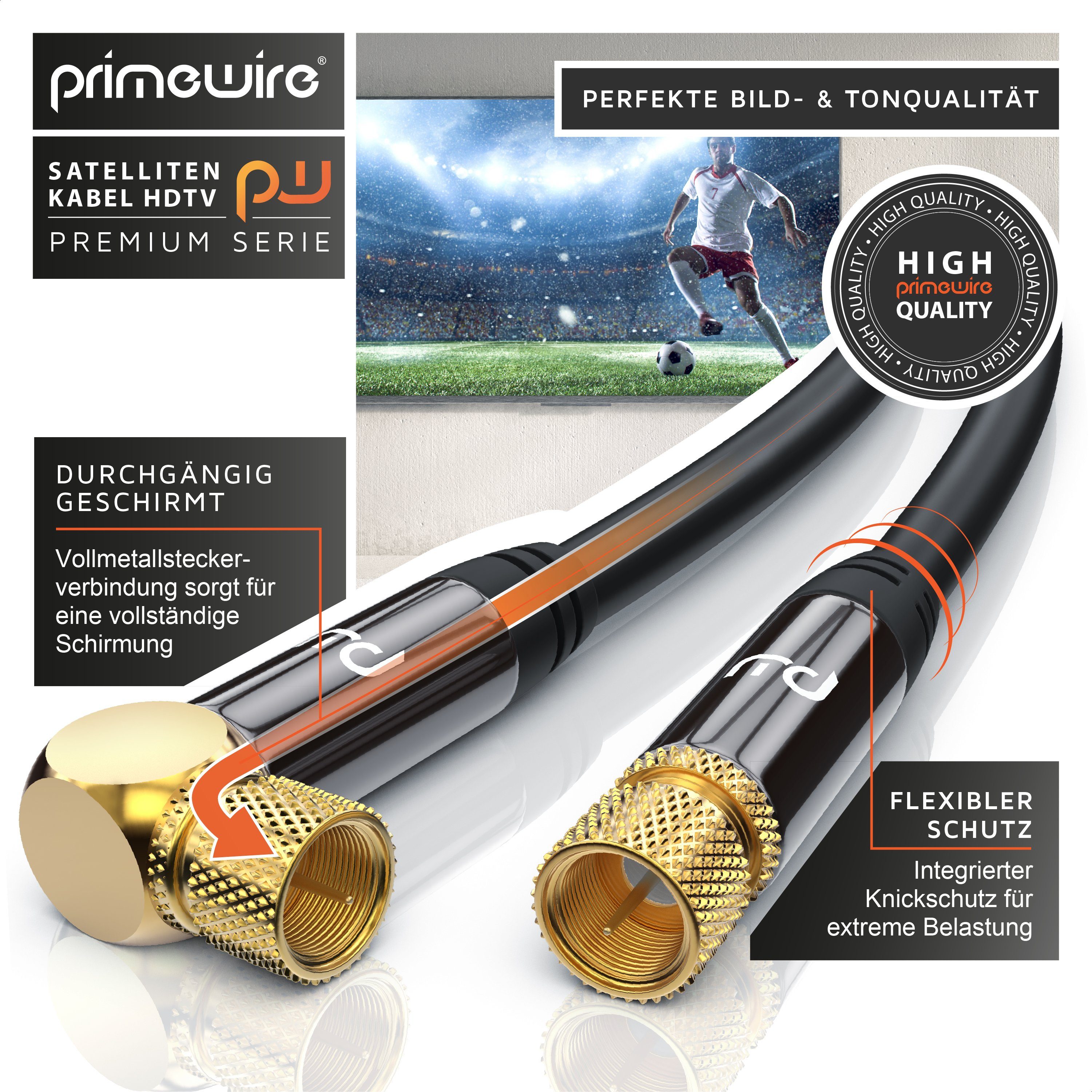 Primewire HDTV SAT Koax Kabel 90° gewinkelt, 4fach Schirmung, 135dB, 75Ohm - 5m SAT-Kabel, Koax, F-Verbinder (500 cm), Antennenkabel für Sat-Schüssel, Receiver, – Bild 4 von 5