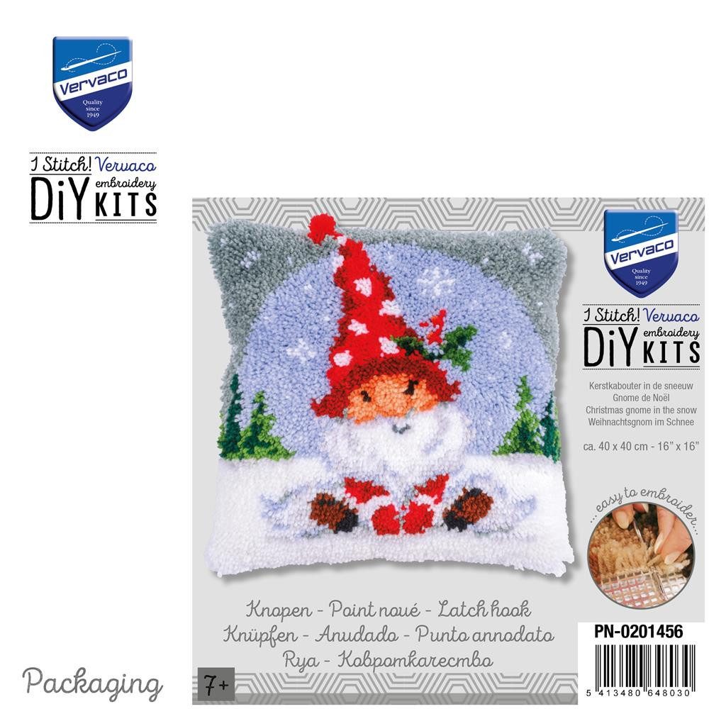 Vervaco Kreativset Vervaco Knüpfkissenpackung Weihnachtsgnom im Schnee, (Set, Vervaco embroidery Kit), Made in Europe