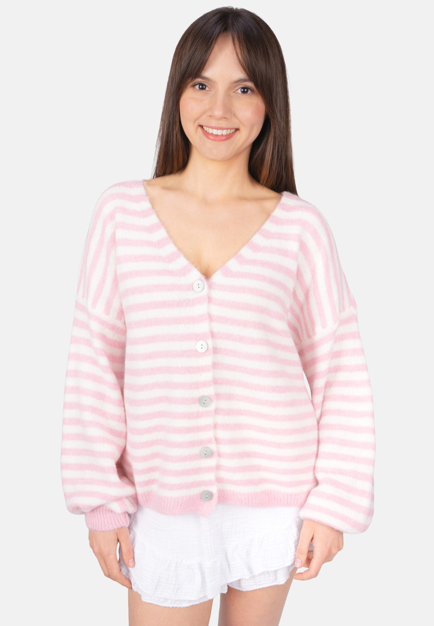 Seasons of April Cardigan CANDY (1-tlg) Damen Cardigan Gestreift Kuschelig Oversize V-Ausschnitt Strickjacke