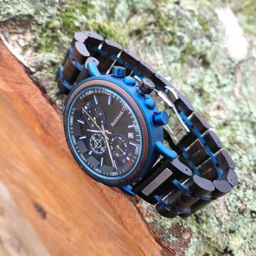 Holzwerk Chronograph BALVE Damen & Herren Holz Armband Uhr mit Datum in schwarz, blau