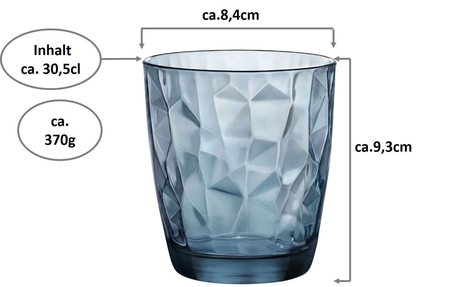Bormioli Rocco Tumbler-Glas Diamond Trasparente Trinkglas, Wasserglas, Saftglas, 305ml, Glas