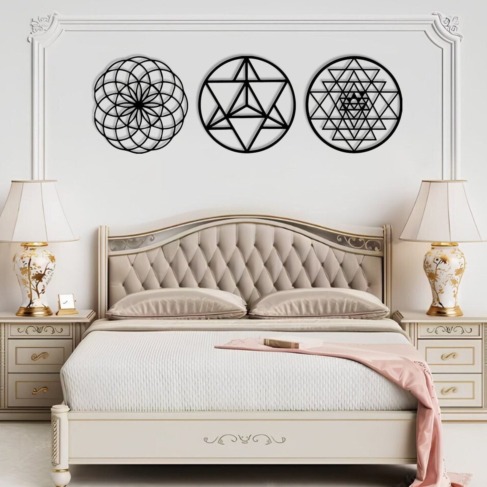 Jumpeak Wanddekoobjekt wanddekoration metall,Geometrische Ornamentik,Rundes,dreiteiliges Set, wanddekoration wohnzimmer,wall art,Abstrakte Kunst