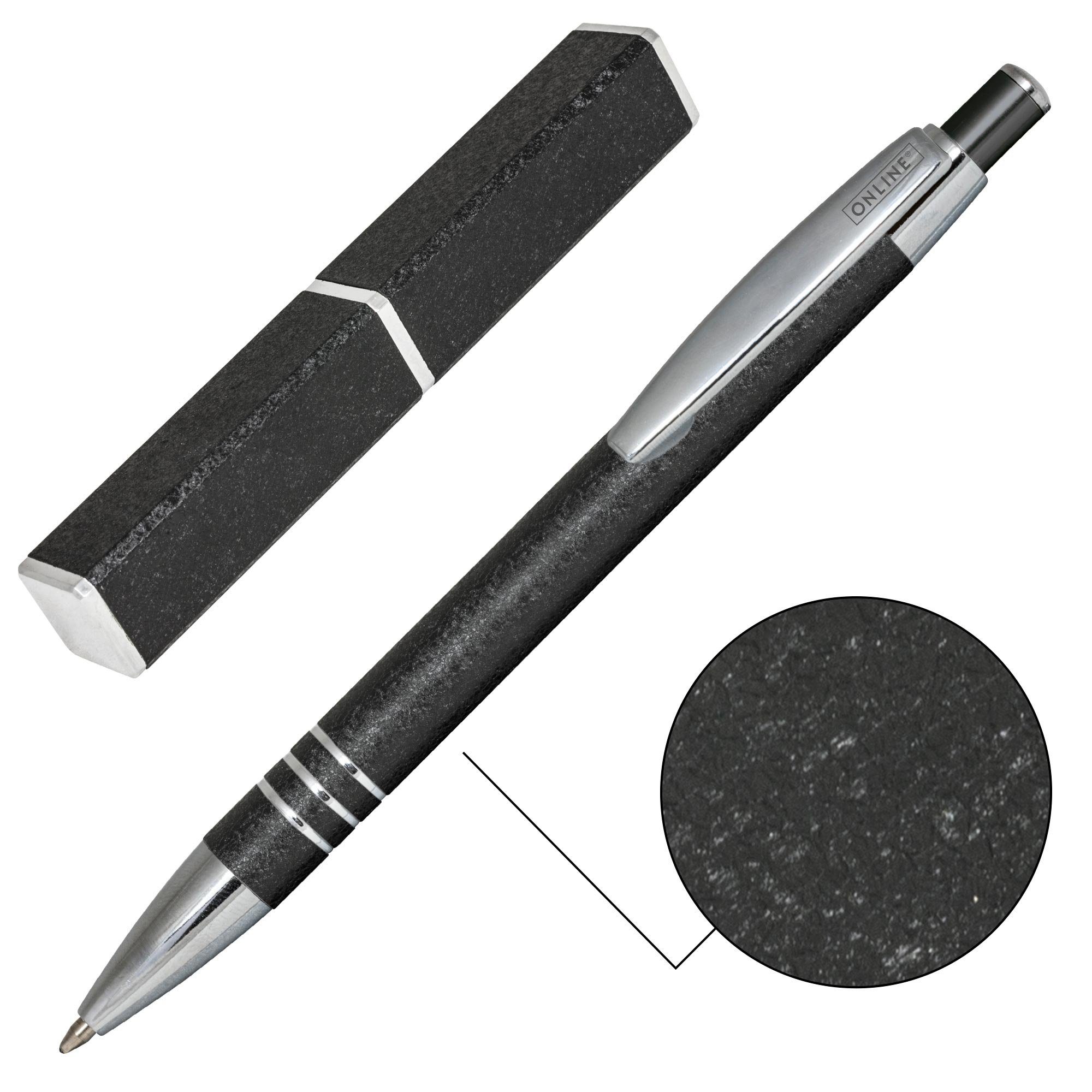 Online Pen Kugelschreiber Graphite Pen Druckkugelschreiber, aus Aluminium, mit Metallclip, in Geschenkbox Schwarz