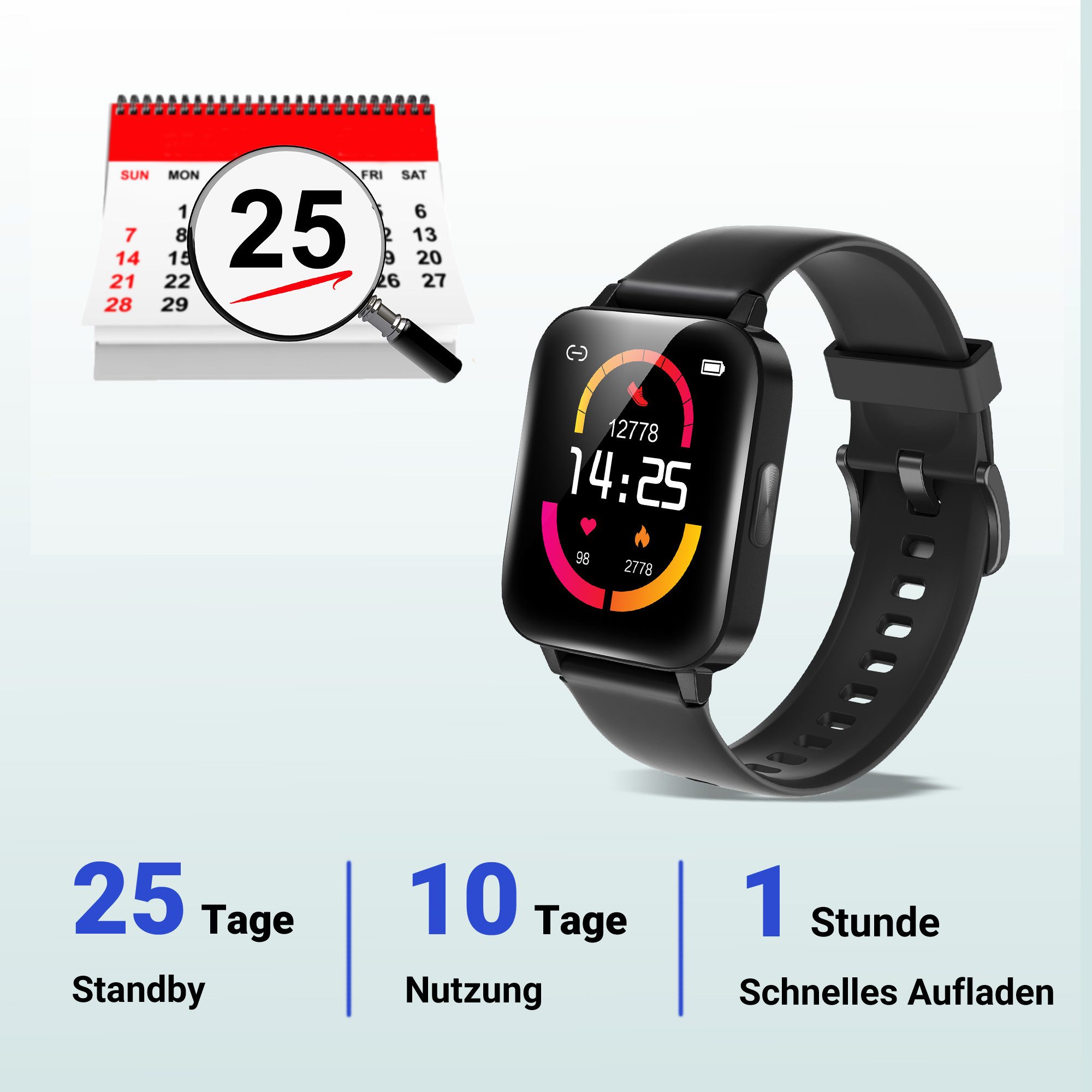 XINJI C1 Smartwatch Bluetooth Touchpanel Puls-/O²-Messung App, Black Fitnessuhr (4,29 cm cm/1,69 Zoll, Proprietär Betriebssystem), 1,69'' TFT Touchdisplay, 5ATM, Herzfrequenz & SpO₂