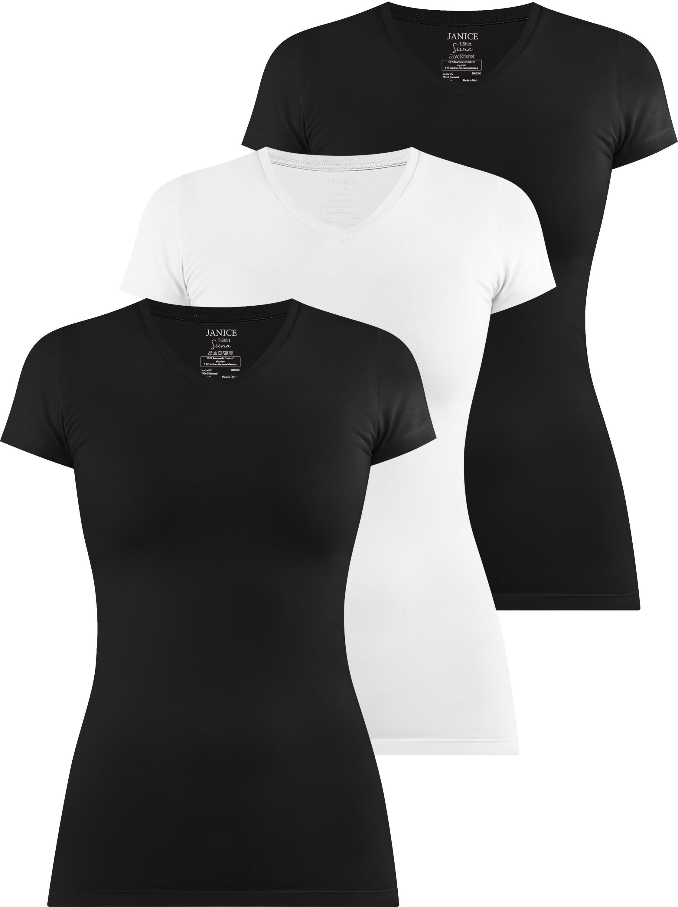 Kurzarmshirt 3 x Figurbetontes T-Shirt mit V-Ausschnitt Siena