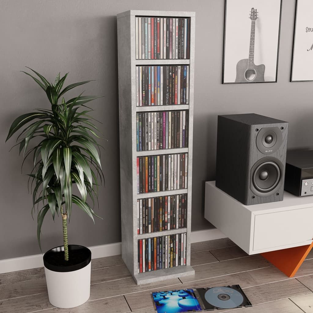 vidaXL CD-Regal, CD-Schrank Betongrau 21x20x88 cm Holzwerkstoff