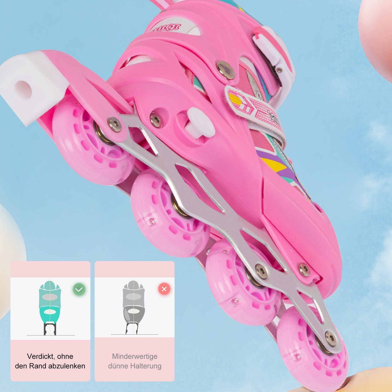 Erwachsene Größe Gang Mädchen Inlineskates Leuchtend, 4 Einstellbar Doppelreihe, Junge Umschaltbare, Kpaloft Rosa-Set 26-41 für Kinder Set