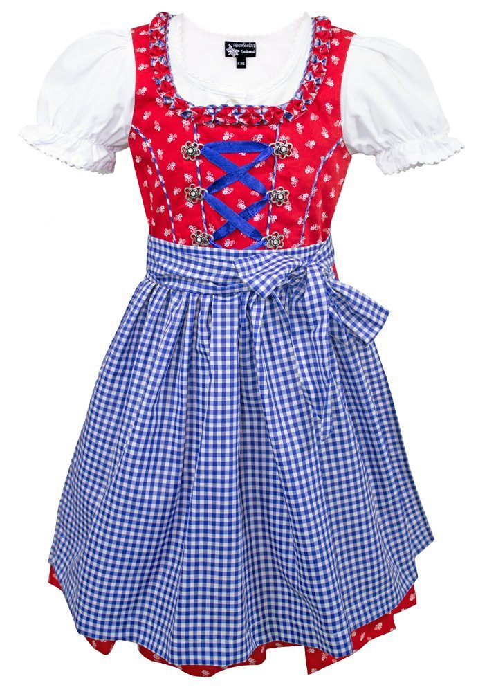 Maddox Dirndl Bluse, Blau mit Dirndl Rot Kinder "Zillertal" Blümchen 3-teilig mit