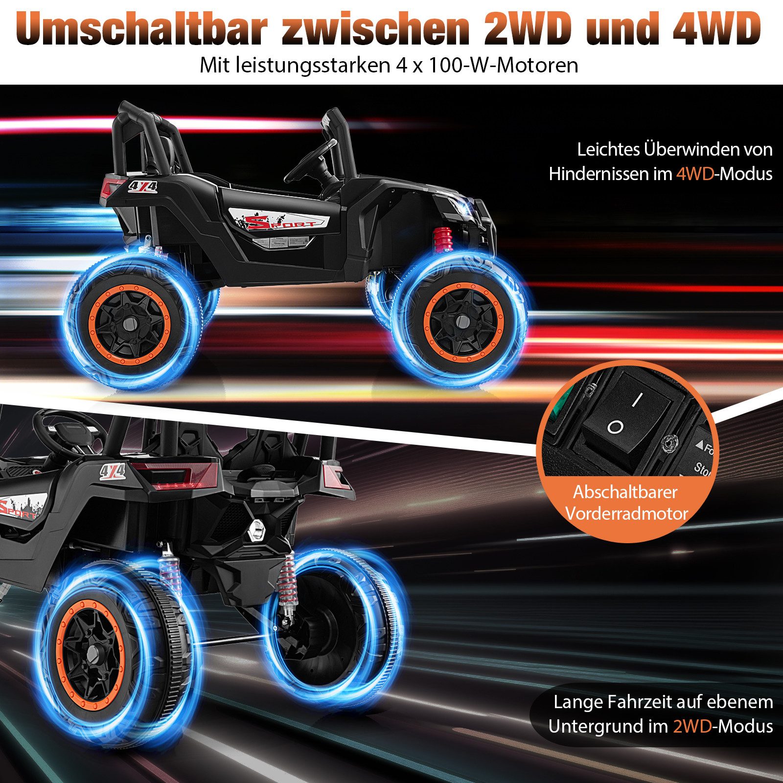 COSTWAY Elektro-Kinderauto, Belastbarkeit 50 kg, (1-tlg), 24V Elektroauto, 2-Sitzer Spielzeugauto, mit Musik
