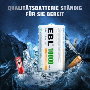 EBL Power vorgeladener D Mono NiMH Akku, 10000mAh Wiederaufladbare Batterie, (4 St)