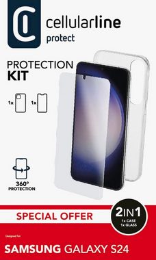 Cellularline Handyhülle Protection Kit für Samsung Galaxy S24, Handycover Backcover Schutzglas Handyschutzhülle Rundumschutz 360 Grad