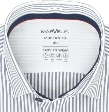 MARVELIS Businesshemd Easy To Wear Hemd - Modern Fit - Langarm - Gestreift - Dunkelblau/Weiß