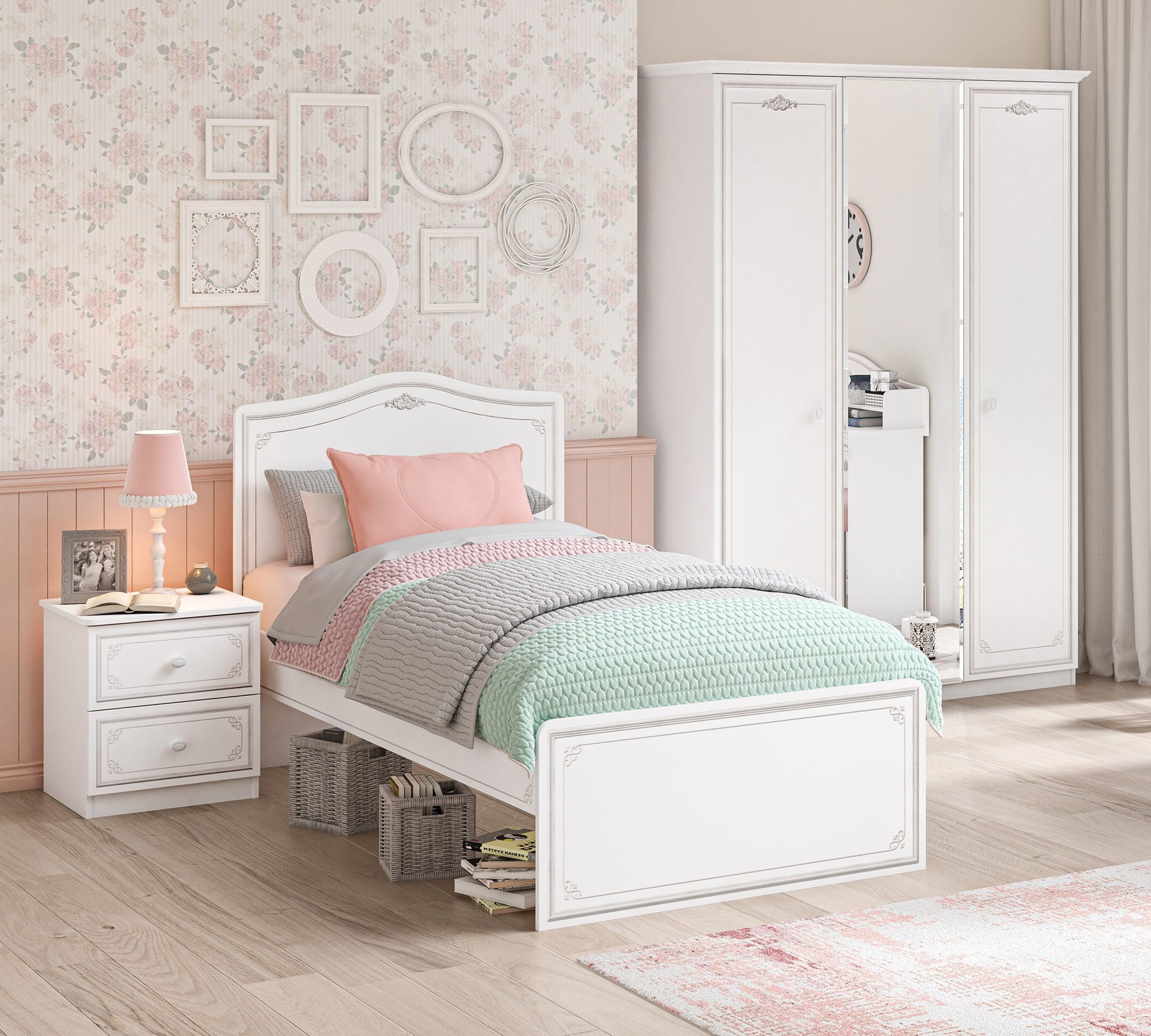 Möbel-Zeit Jugendzimmer-Set Kinderzimmer Set Selena, 3-teilig, (Kleiderschrank, Kinderbett, Nachtkommode)