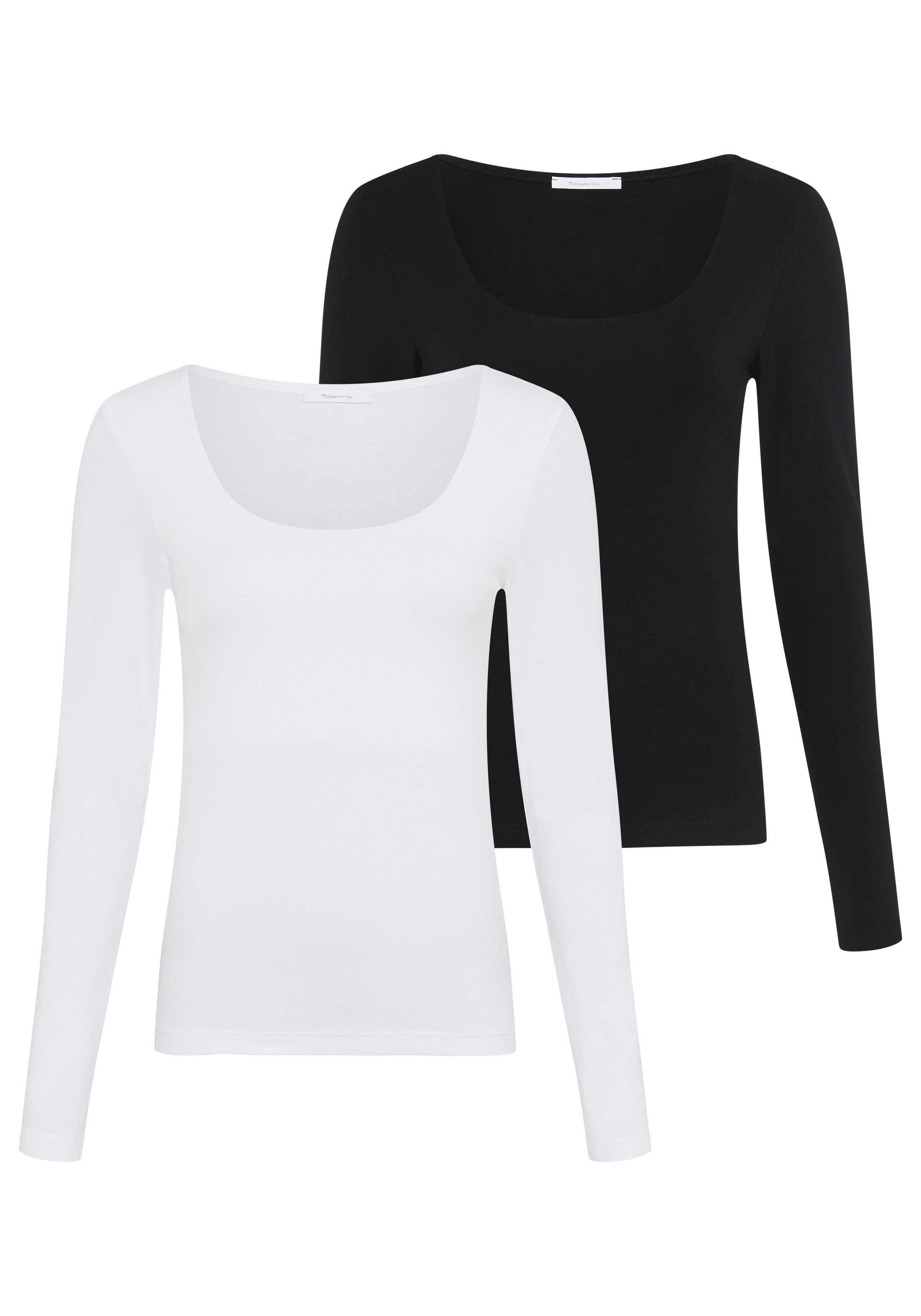 Tamaris Langarmshirt im Doppelpack, aus elastischer Baumwollqualität (Packung, 2) sehr figurbetonte Passform, hüftlange Schnittform. € 39,99, (€ 39,99 pro 1 Stk).
