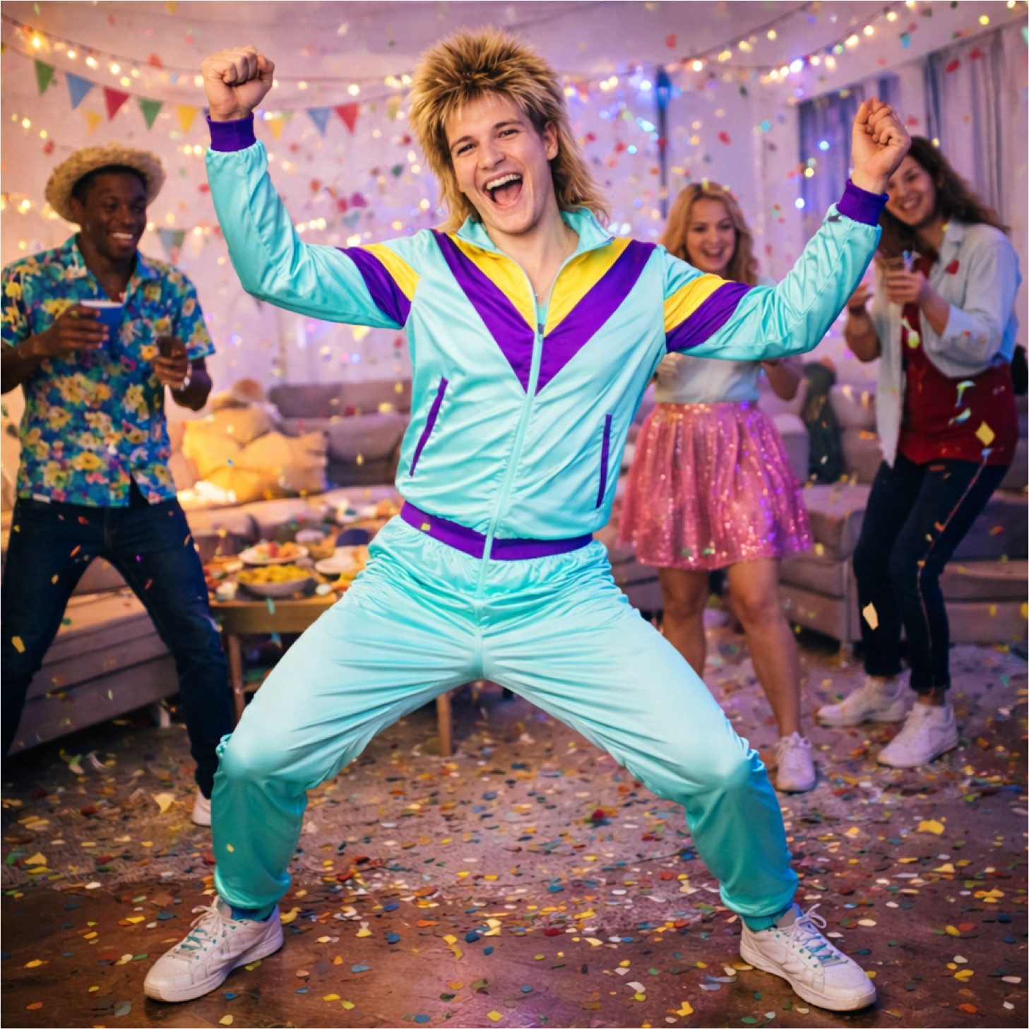 TK Gruppe Kostüm 80er 90er Jahre Trainingsanzug Overall - Retro Fasching & Karneval