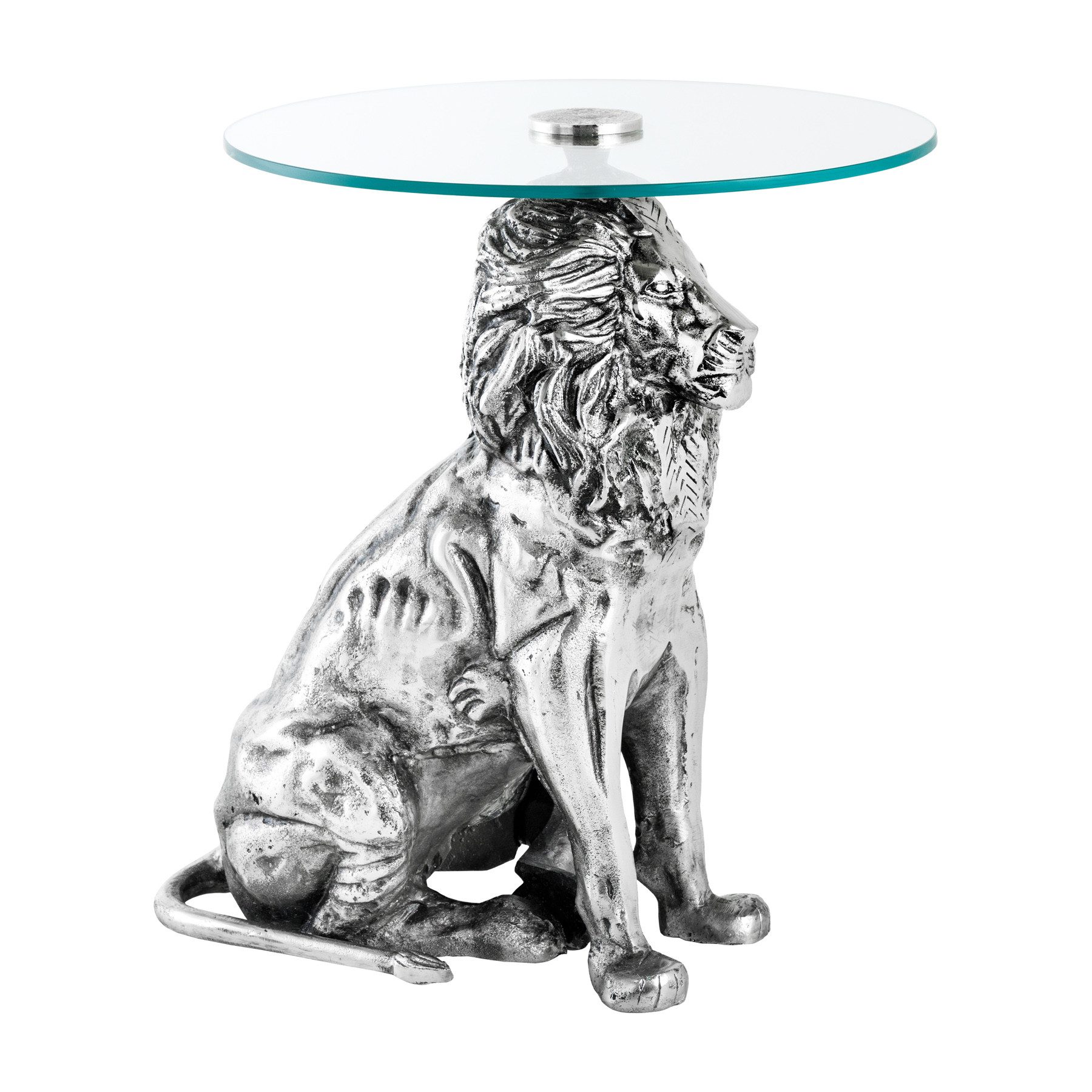 riess-ambiente Beistelltisch WILDLIFE LION 60cm silber antik / transparent günstig online kaufen