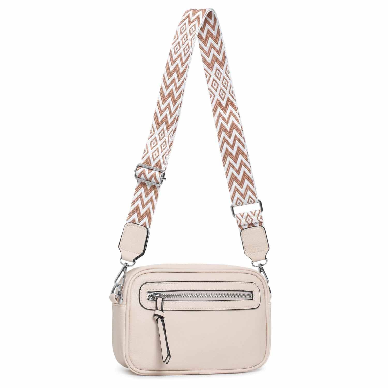 ITALYSHOP24 Schultertasche Damen Umhängetasche CrossBody Brusttasche Crossover Handtasche Reise (Tasche mit einem breitem Muster Stoffgurt/Umhängeband), Bodybag Cross Bag Schmucktasche Gürteltasche Muster Сумкиgurt Clutch