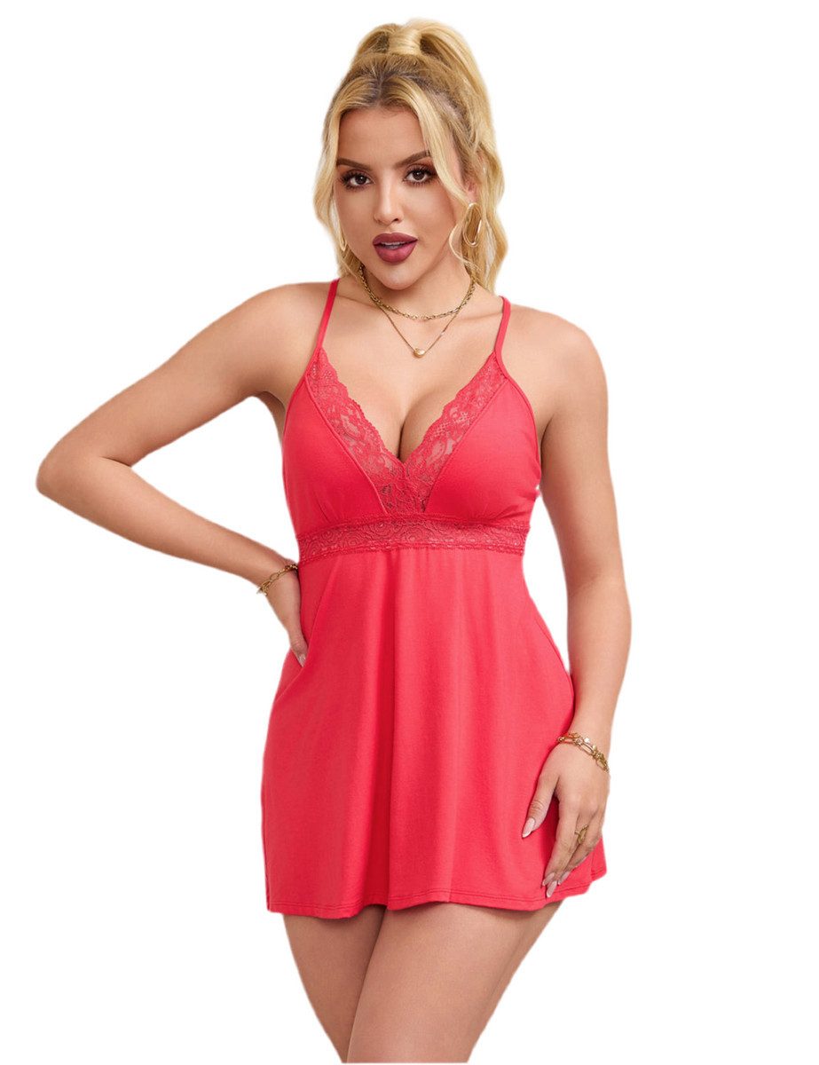 Nachthemd Babydoll Nachtwäsche Kurzes Spitze Rot Kimono Dessous Reizwäsche S/M