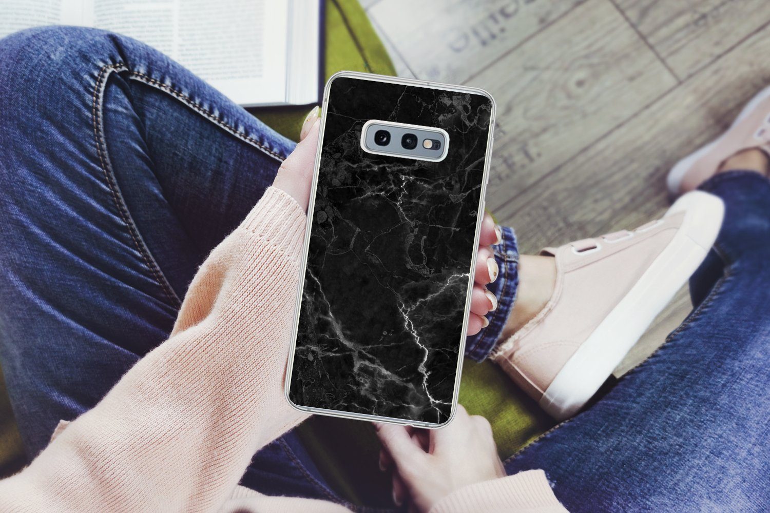 MuchoWow Handyhülle für Samsung Galaxy S10e Marmor - Schwarz - Weiß - Textur - Marmoroptik, Phone Case, Silikon, Schutzhülle Dünn