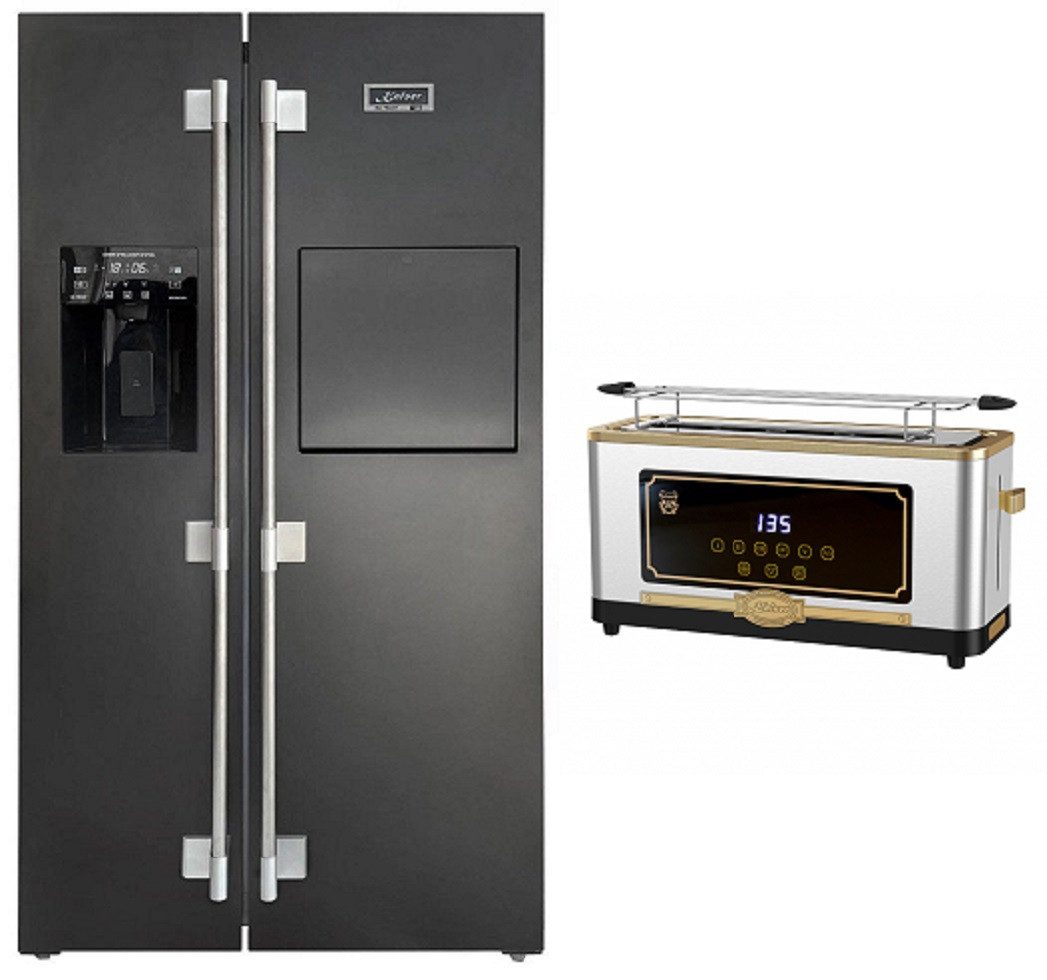 Kaiser Küchengeräte Kühl-/Gefrierkombination Side-by-Side Kühlschrank No Frost 556 l,Festwasseranschlüß mit Retro-Toaster 6 verschiedene Toaststufen, Auftaufunktion KS 90500 RS+T 4000 R, 91.1 cm breit