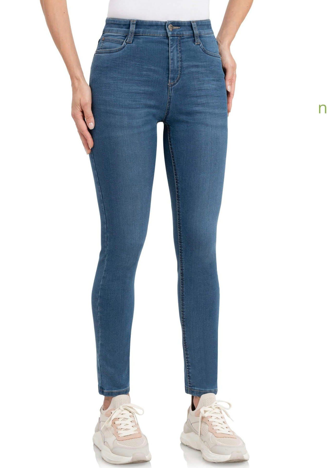 wonderjeans High-waist-Jeans High Waist verkürztem super Bein blue Hoch geschnitten mit WH72 leicht stonewash