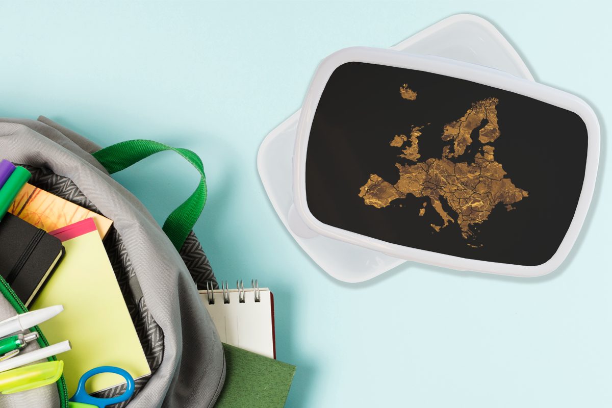 Brotdose, und Gold, für Kunststoff, Mädchen Erwachsene, Brotbox Kinder für Karte Europa weiß und MuchoWow Marmor Lunchbox - von - Jungs (2-tlg),