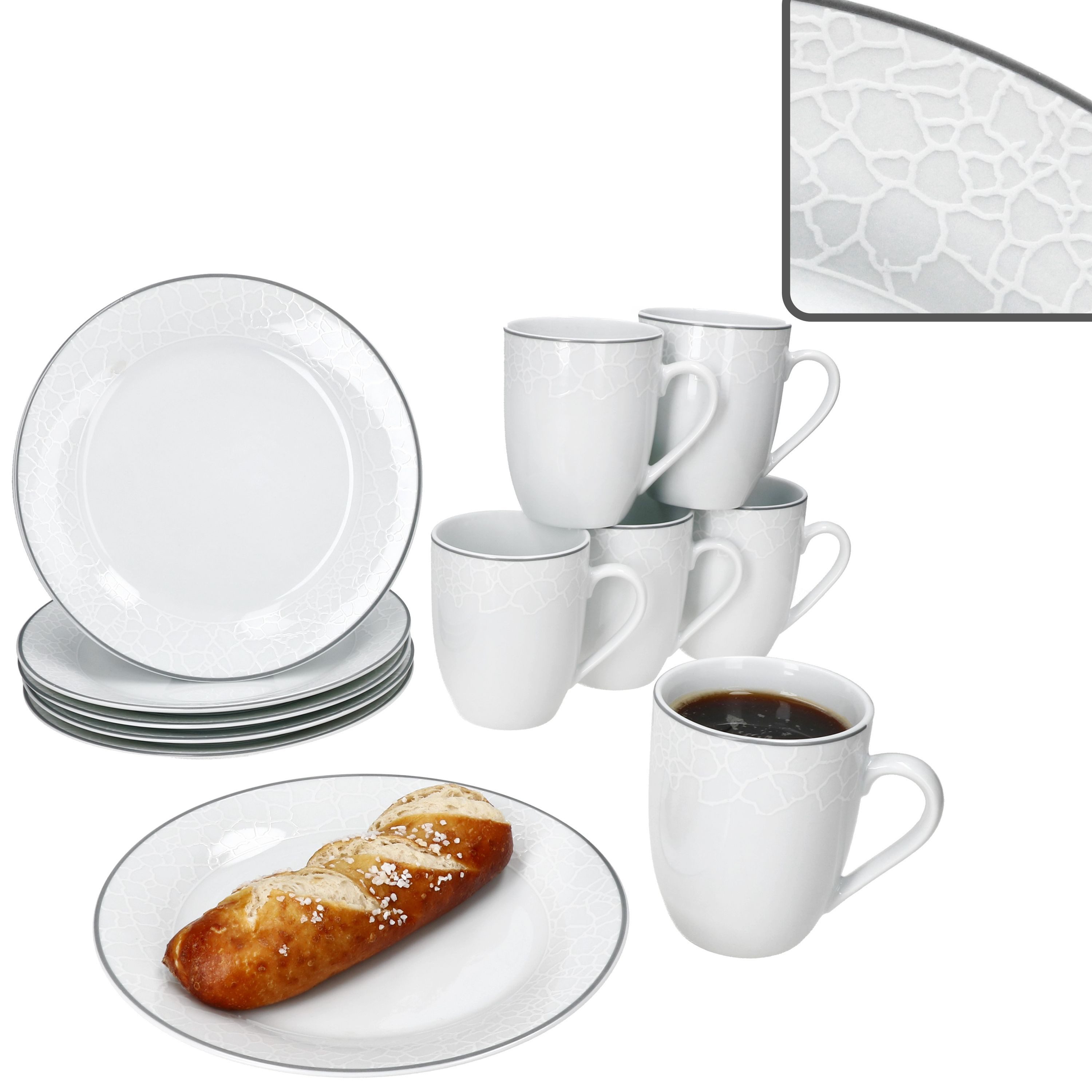 MamboCat Kaffeeservice MamboCat Venedig 12tlg Frühstücksset Porzellan Kuchentellern Bechern, Porzellan