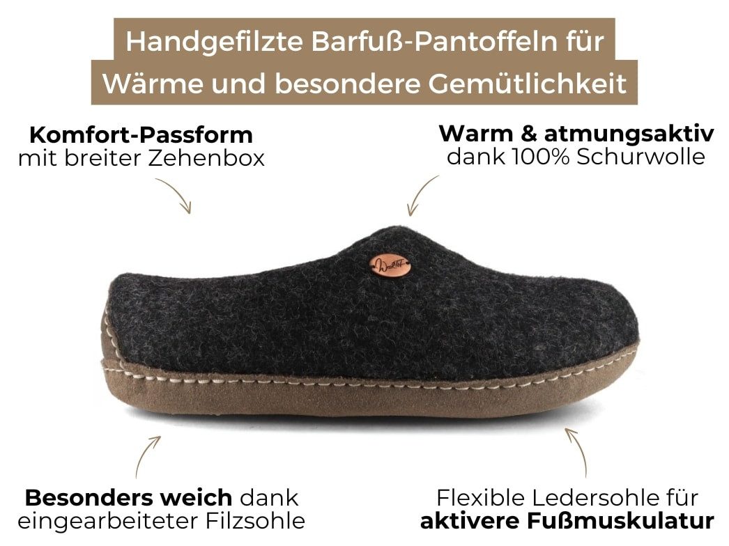 WoolFit Barfuß-Hausschuhe Footprint Hausschuh mit selbstformendem Fußbett