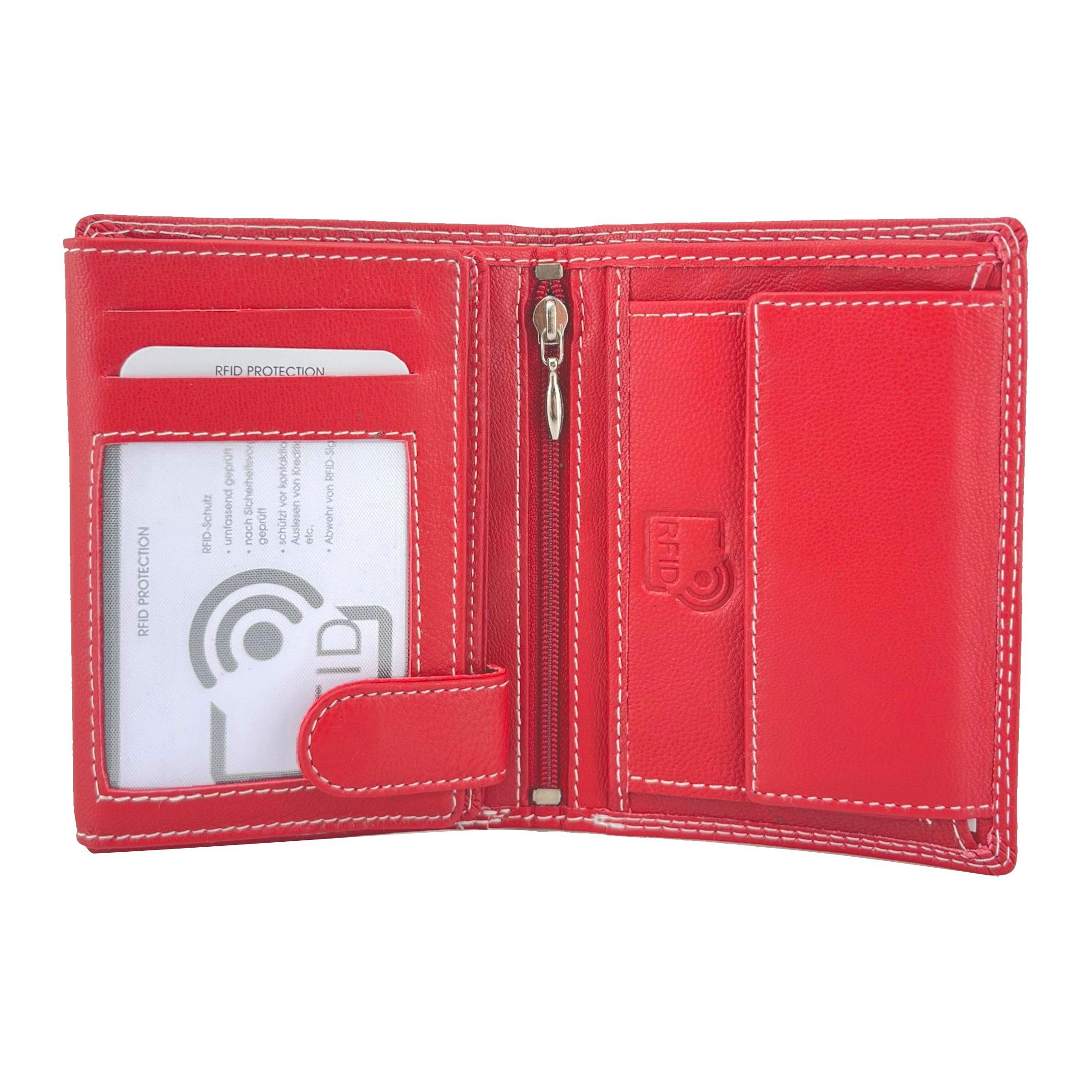 L&B Geldbörse Rindsleder Portemonnaie, integrierter RFID-Schutz >2338< Geldbeutel, Druckknopffach & Reißverschlussfach + 9 Kartenfächer & 3 Sichtfächer – Bild 2 von 5