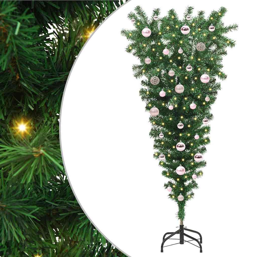 vidaXL Künstlicher Weihnachtsbaum vidaXL Umgedrehter Kunst Weihnachtsbaum mit Kugelset Grün 150 cm PVC