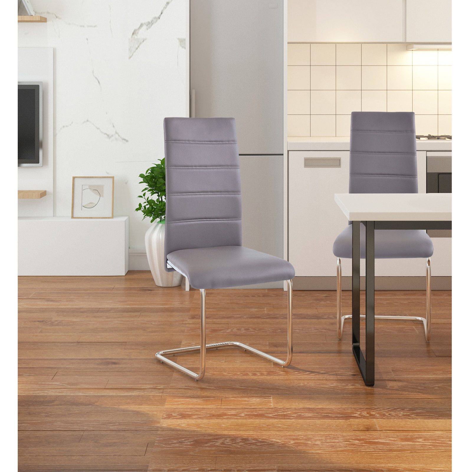 loft24 Freischwinger Adrian - Esszimmerstuhl Essstuhl Küchenstuhl Stuhl Wartestuhl (Set, 2 St), Lederoptik, Chromgestell, modernes Design, gepolstert
