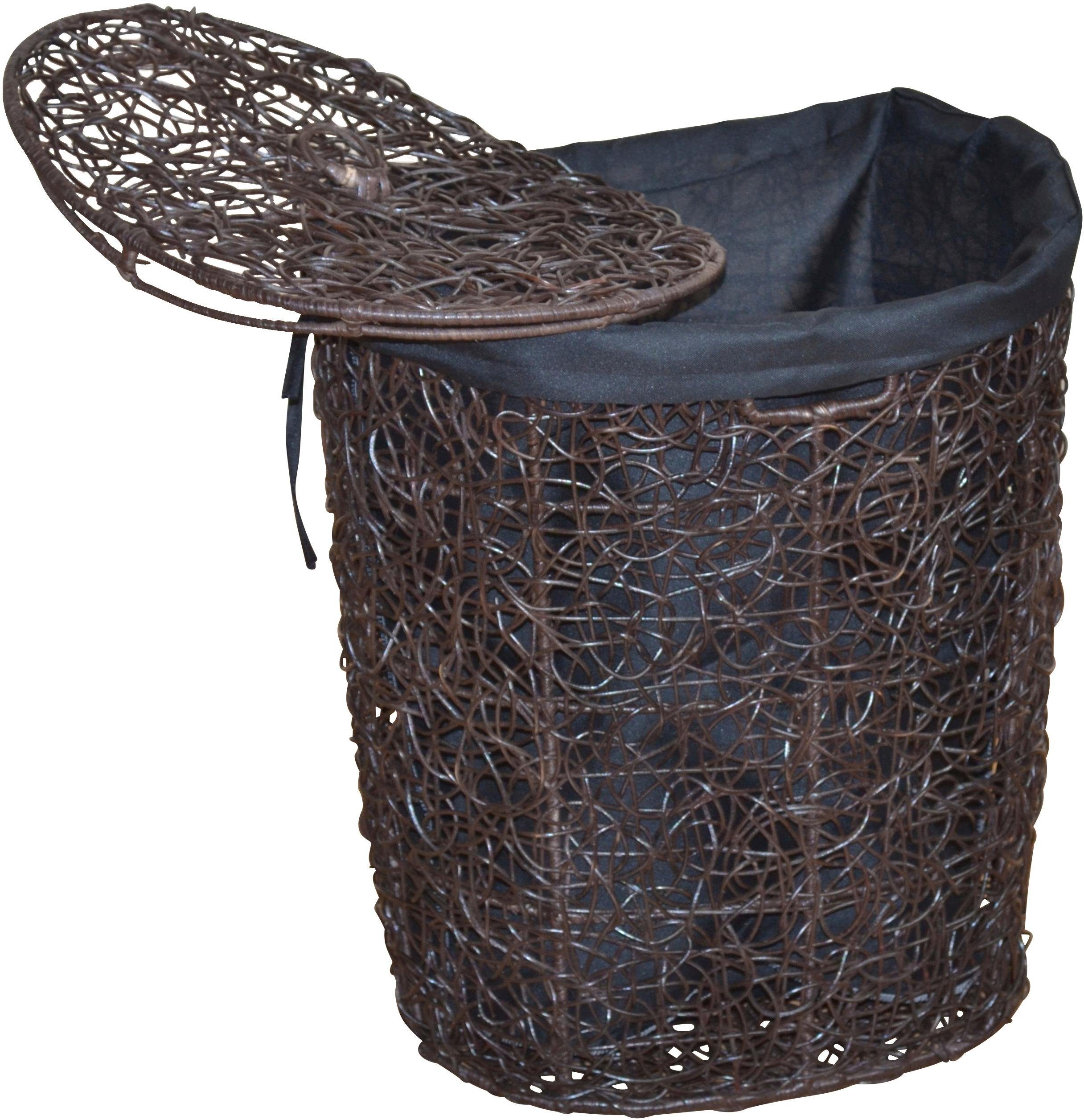 Home affaire Wäschekorb, Rattan-Geflecht, mit Stoffeinsatz und Deckel, Höhe 62 cm braun